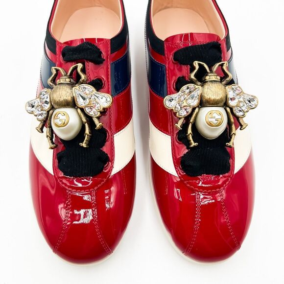 Gucci Patent Leather Falacer Crystal Embellished Bee Sneakers Trainers 38, 8 - Picture 3 of 12
